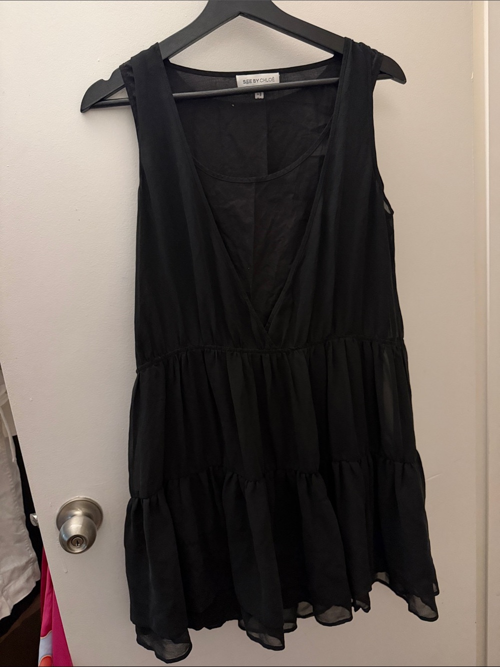 See by Chloé silk Black Tiered Tent Sleeveless Dress